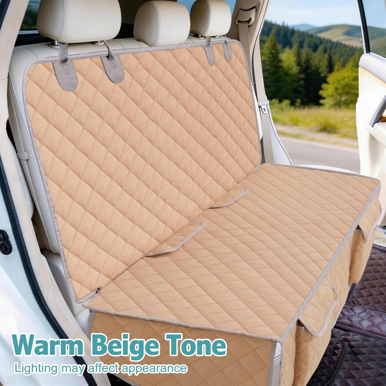 Dog Car Seat Cover for Back Seat Waterproof Backseat Protector, Nonslip Rear Seat Cover for Kids,Universal Size Fits Cars Trucks Suvs (Beige)