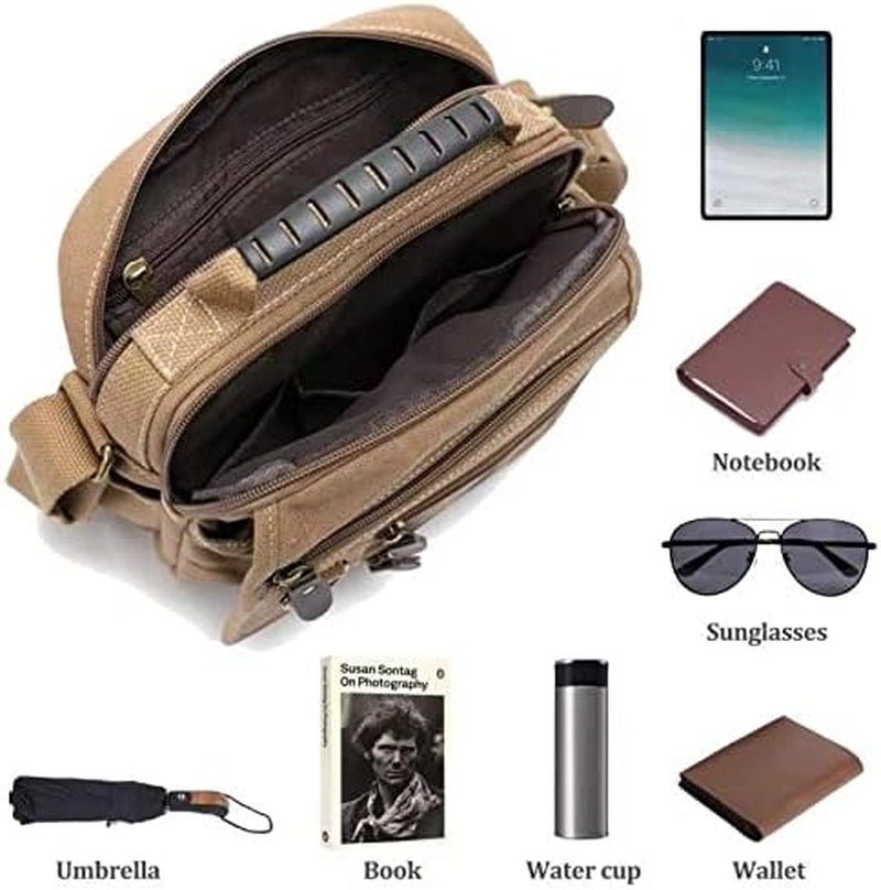 Mens Bag Canvas Shoulder Bag Small Messenger Crossbody Bag Work Bag Vintage Multi-Function