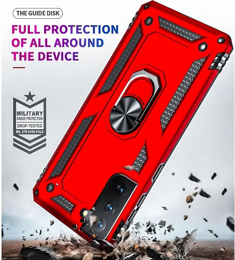 For Galaxy S21 Case: Samsung Galaxy S21 Case with HD Screen Protector - Military Grade Protective Cases with Ring for Samsung S21(Red)