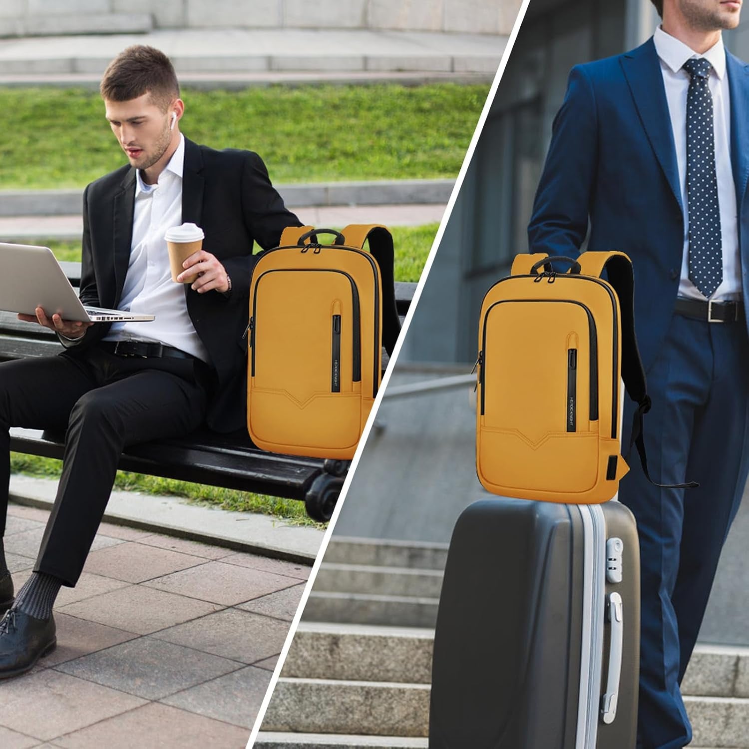 Backpack for Men Business Slim Laptop Bag | anti Theft Travel Backpacks 17.3 Inch Laptop Water Resistant Computer Bag for Work Office College, Yellow