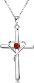 925 Sterling Silver Cross Necklace for Women Men 14K Gold Plated 5A CZ Birthstone Necklaces for Holiday