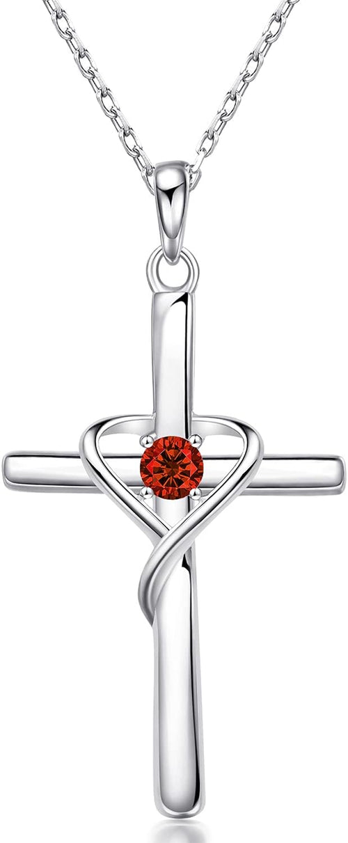 925 Sterling Silver Cross Necklace for Women Men 14K Gold Plated 5A CZ Birthstone Necklaces for Holiday