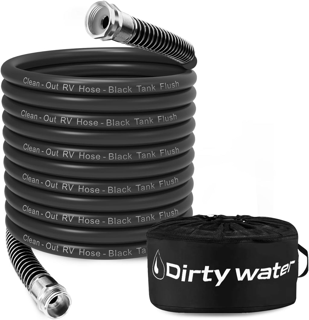 Camper & RV Black Water Hose, No-Kink Black Tank Hose for RV Camper, 50FT | No-Kink Black Water Hose for RV Camper, 50FT 5/8" Camper Sewer Hose with Storage Bag for Black/Gray Water, RV Tank Cleaning
