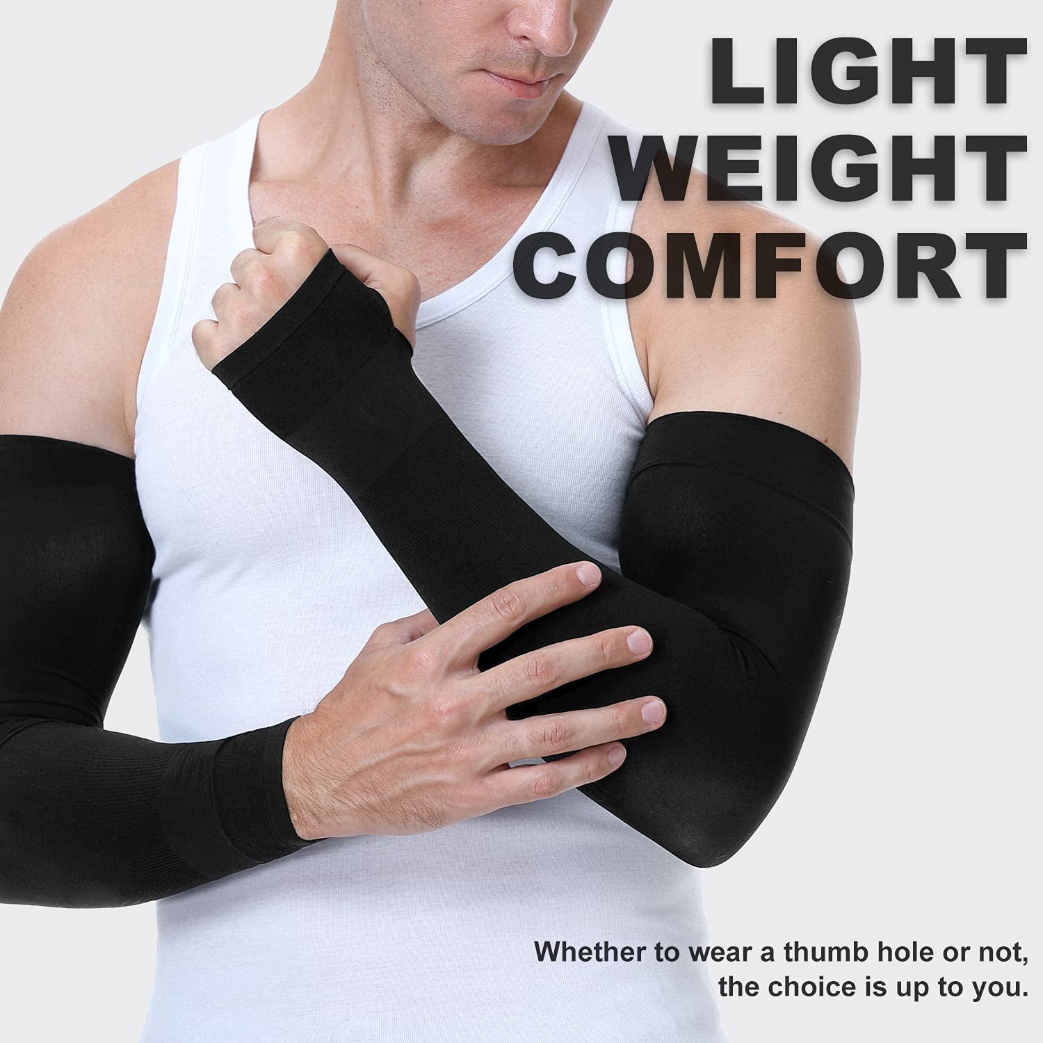 UV Sun Protection Arm Sleeves with Thumb Hole for Men Women Youth, Cooling Sleeve to Cover Tattoo, Mid-Compression