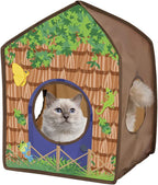 Safari Jungle Tiger Pop-Up Cat House, Collapsible Indoor Cat Hideout with Peekaboo Openings, Lightweight Foldable Cat Playhouse