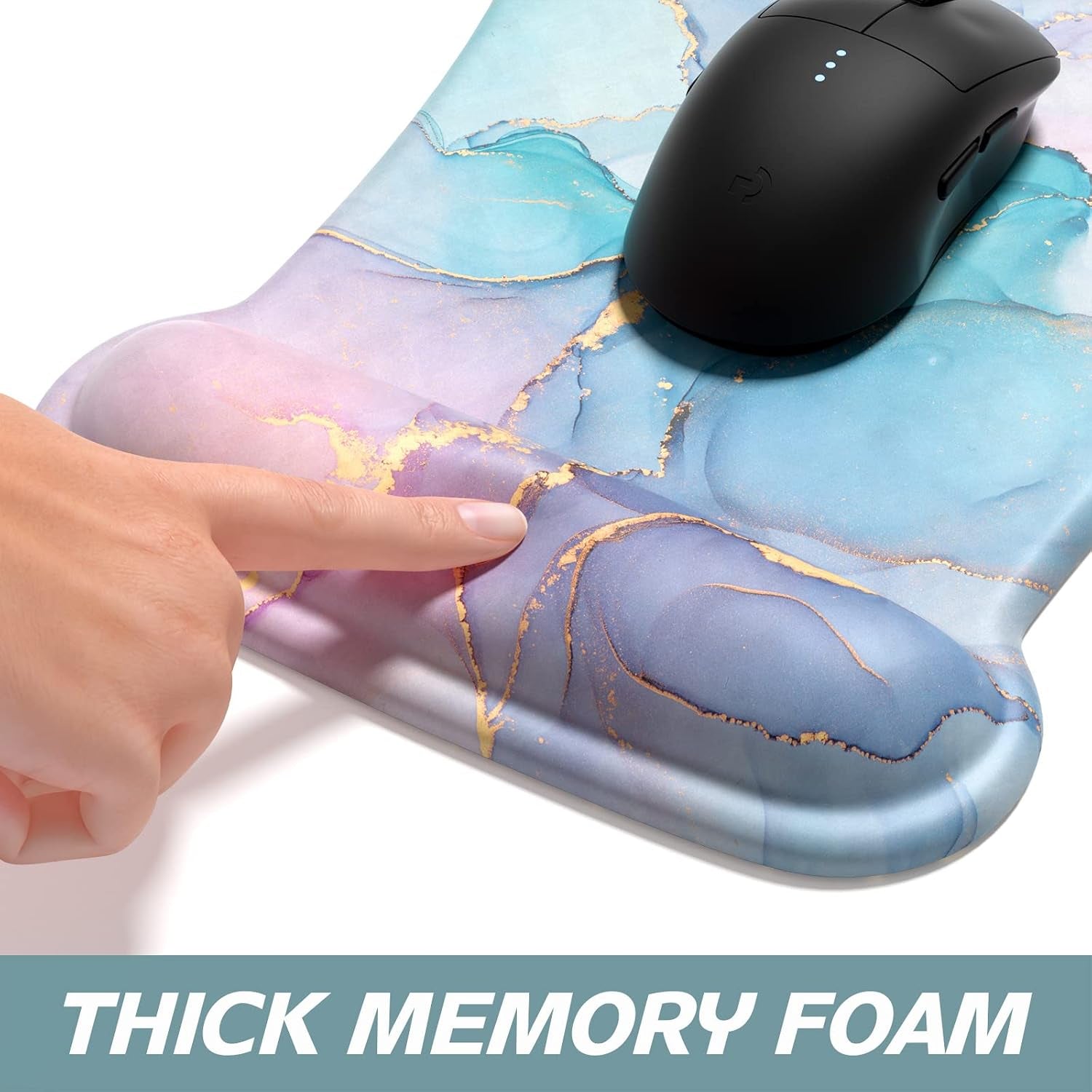 Mouse Pad Wrist Support Keyboard Wrist Rest Pad Ergonomic Mousepad Non-Slip Memory Foam Keyboard Pad Easy Typing Pain Relief Perfect for PC Laptop Gaming Office, Color Textured Marble