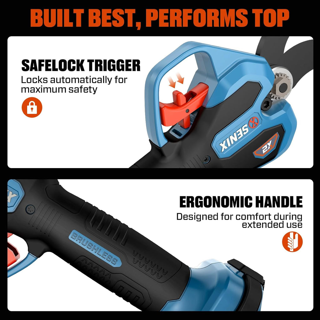 SENIX Cordless Electric Pruning Shears with 2000Mah Battery& Charger, 20V Brushless Motor Pruner, Dual Mode Cutting 1.5" Max for Delicate Flowers & Thick Branches, Gardening, Tree Pruners, Orchard