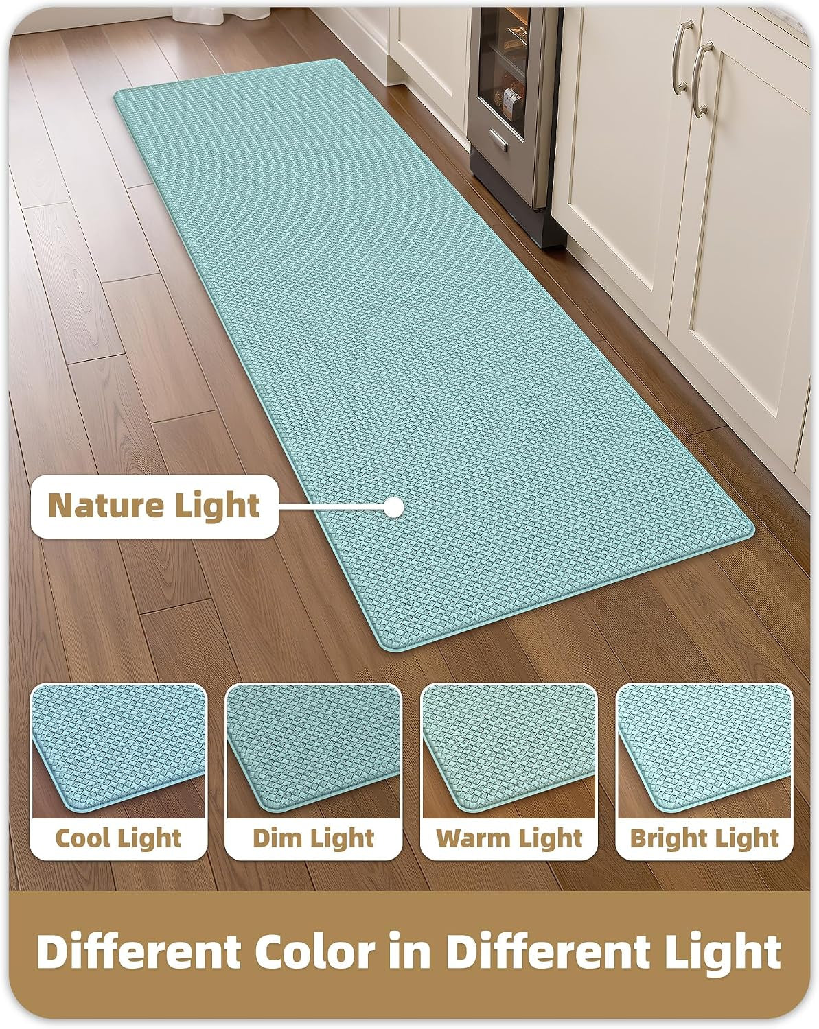 anti Fatigue Cushion Padded Kitchen Mat for Floor - 17X29+17X59,Easy Clean, Waterproof & Oil Proof, anti Slip, Foam Rubber Runner Rug for Front Sink Comfort Standing, Teal Set of 2