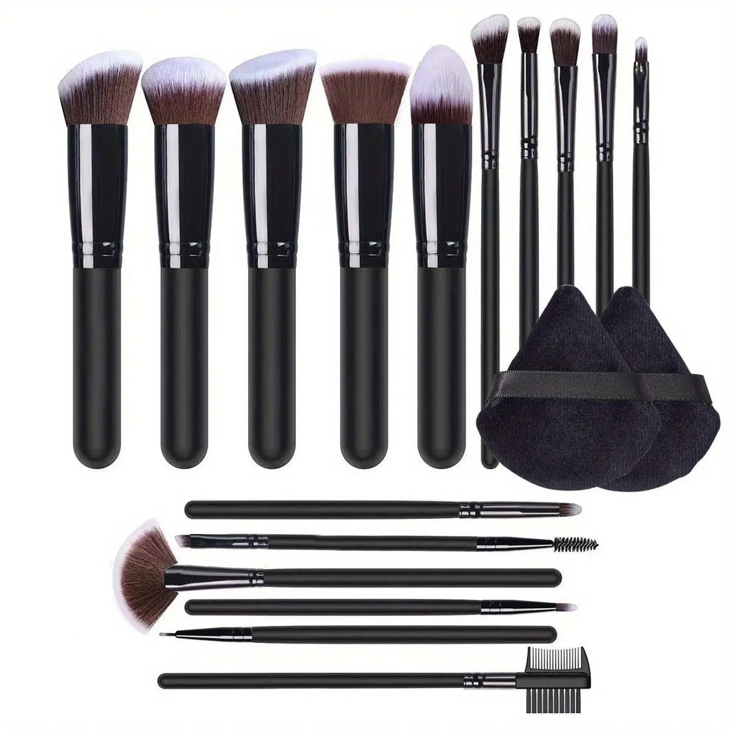 16 Pc Professional Synthetic Makeup Brushes Set in Black - Lincoln Values