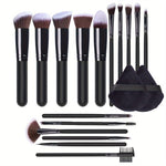 16 Pc Professional Synthetic Makeup Brushes Set in Black - Lincoln Values