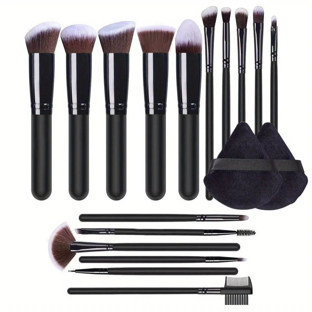 16 Pc Professional Synthetic Makeup Brushes Set in Black - Lincoln Values