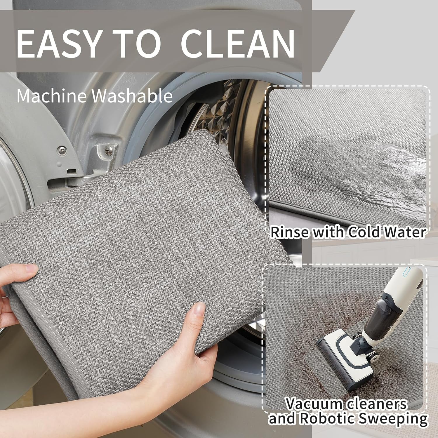 Water Absorbent Runner Rugs for Kitchen, Kitchen Mat in Front of Sink, Oil Absorbent Kitchen Mats for Floor,Non-Slip Kitchen Rugs,Durable Kitchen Mats，17X30 Gray Kitchen Rugs,