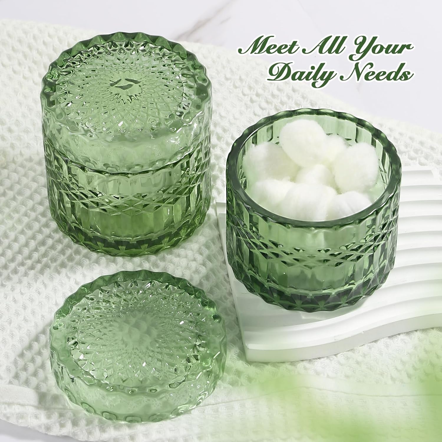 Green Bathroom Accessories Set, 4Pcs Green Bathroom Decor Accessory Sets Complete, Glass Soap Dispenser and Toothbrush Holder Set for Vintage Bathroom Countertop