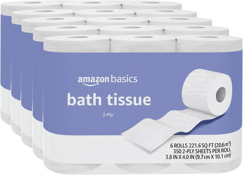 2-Ply Toilet Paper, 30 Rolls (5 Packs of 6), Equivalent to 129 Regular Rolls