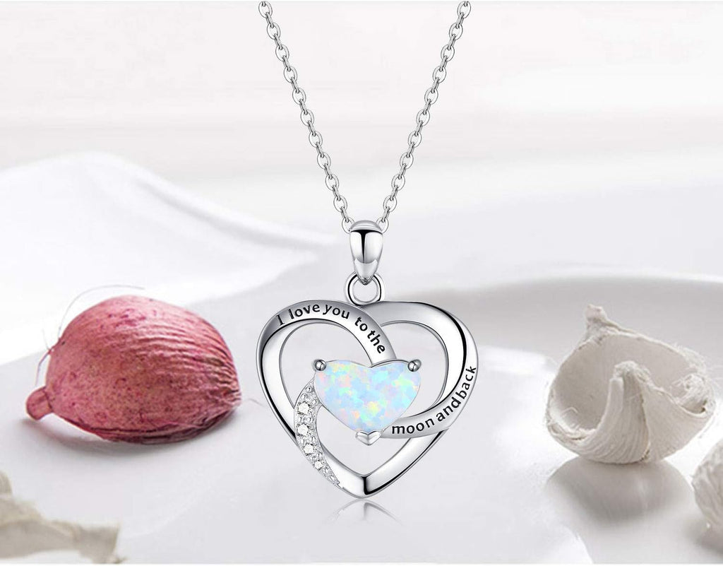 Sterling Silver Heart Pendant Necklace for Women with Jewelry Box | I Love You to the Moon and Back Gift,Birthstone,Hypoallergenic,Elegant, Romantic,Non Tarnish,Daily,Birthday,Graduation