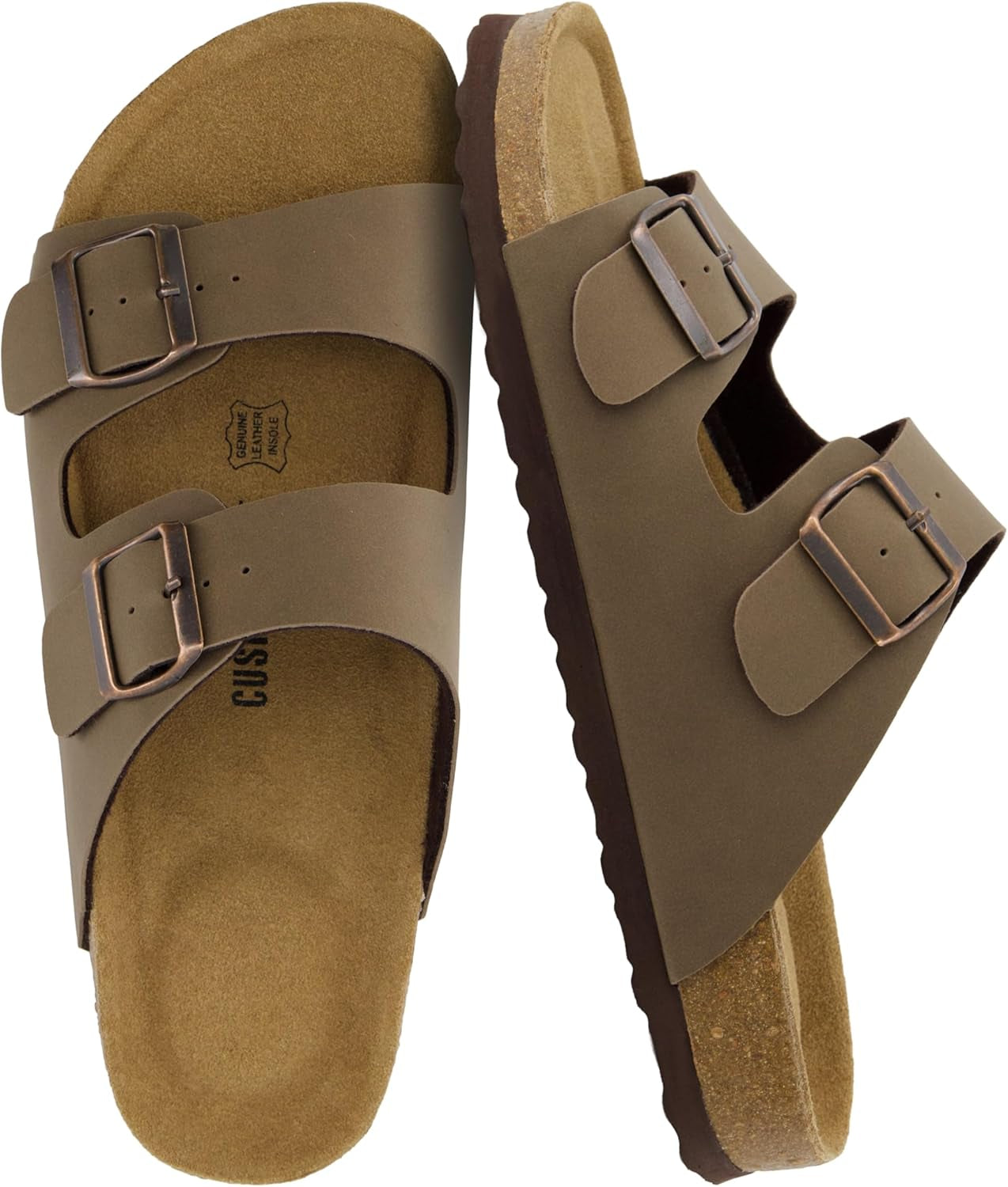 Lane Cork Footbed Mens Sandals, Adjustable Buckle Comfort Slides for Men, Genuine Leather Insole Summer Sandals Men Footwear