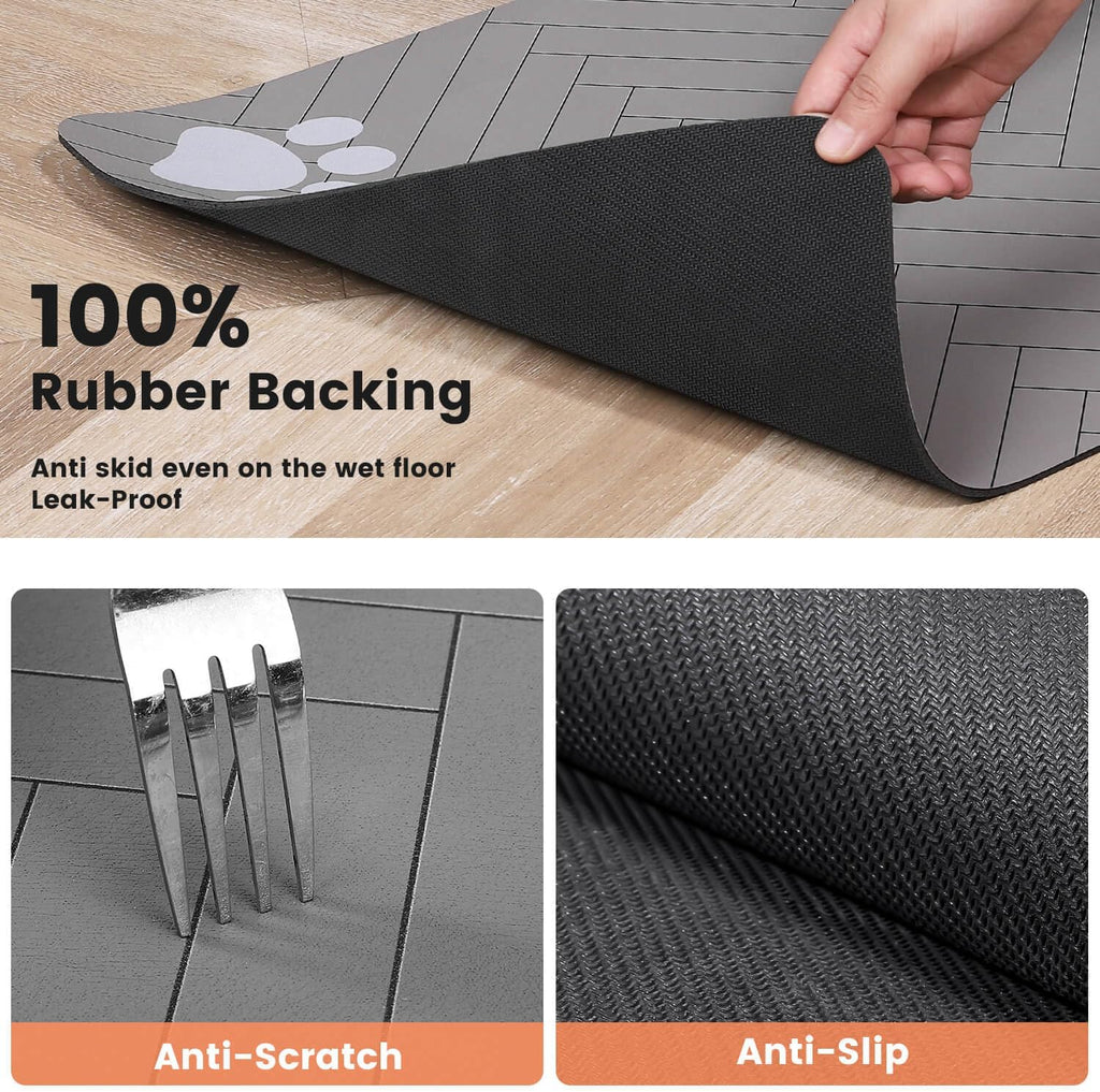 Pet Feeding Mat-Absorbent Pet Placemat for Food and Water Bowl, with Waterproof Rubber Backing, Quick Dry Water Dispenser Mat for Dog and Cat (20"X12", Striped Light Gray)