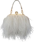 Women'S Real Natural Ostrich Feather Tote Evening Dress Bag Shoulder Bag Party Money Bag Wallet Clutch