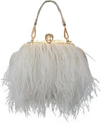 Women'S Real Natural Ostrich Feather Tote Evening Dress Bag Shoulder Bag Party Money Bag Wallet Clutch