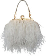 Women'S Real Natural Ostrich Feather Tote Evening Dress Bag Shoulder Bag Party Money Bag Wallet Clutch