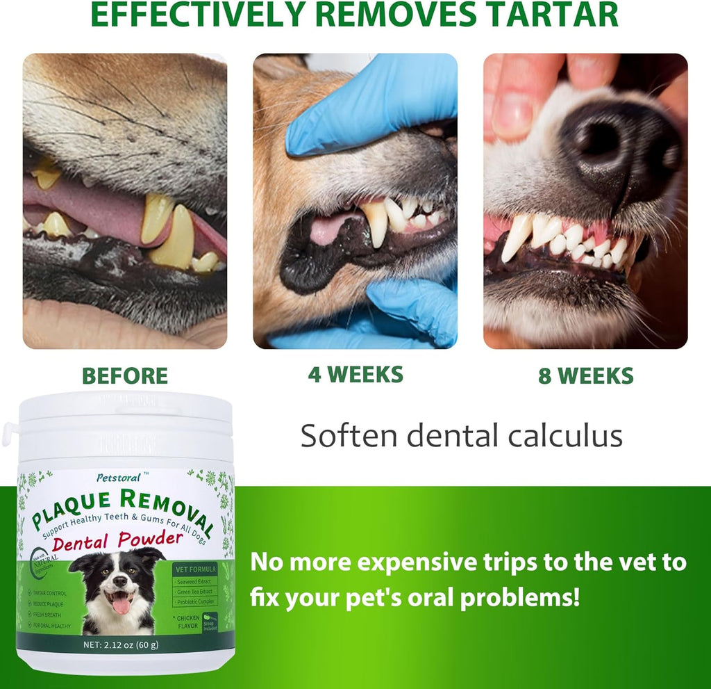 Natural Dog Dental Powder for Plaque Removal | Helps Reduce Plaque, Supports Healthy Teeth & Gums, Freshens Breath, Daily Dental Care for All Dogs