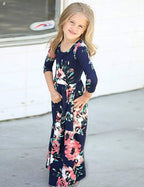 Girls Maxi Dress Floral 3/4 Long Sleeve Dresses with Pockets for Girls 6-12 Years
