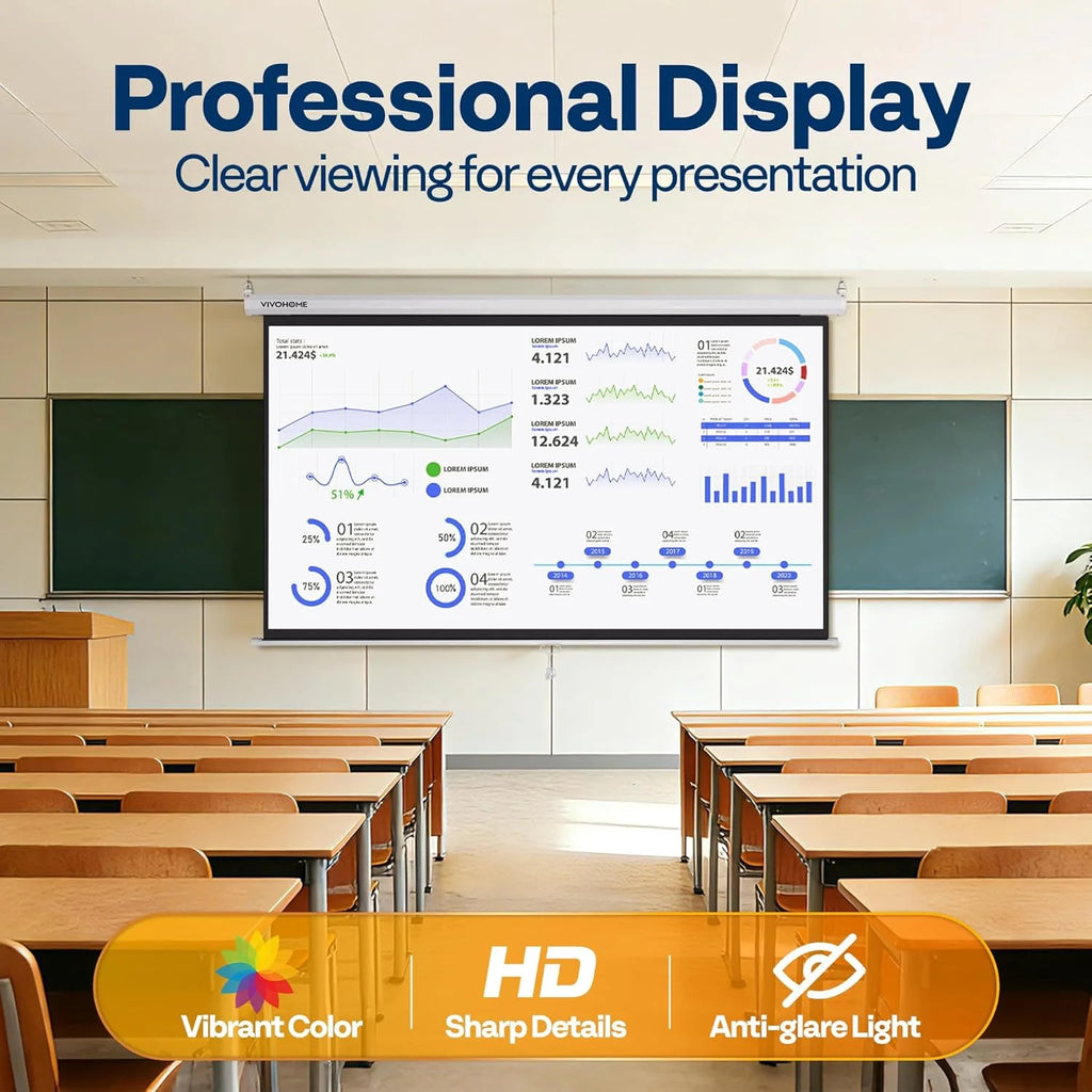 100 Inch Manual Pull down Projector Screen, 16:9 HD Retractable Projector Screens with Auto Locking for Movie Home Theater Cinema Office Video Game, White(87W X 49H Inch Display Area)