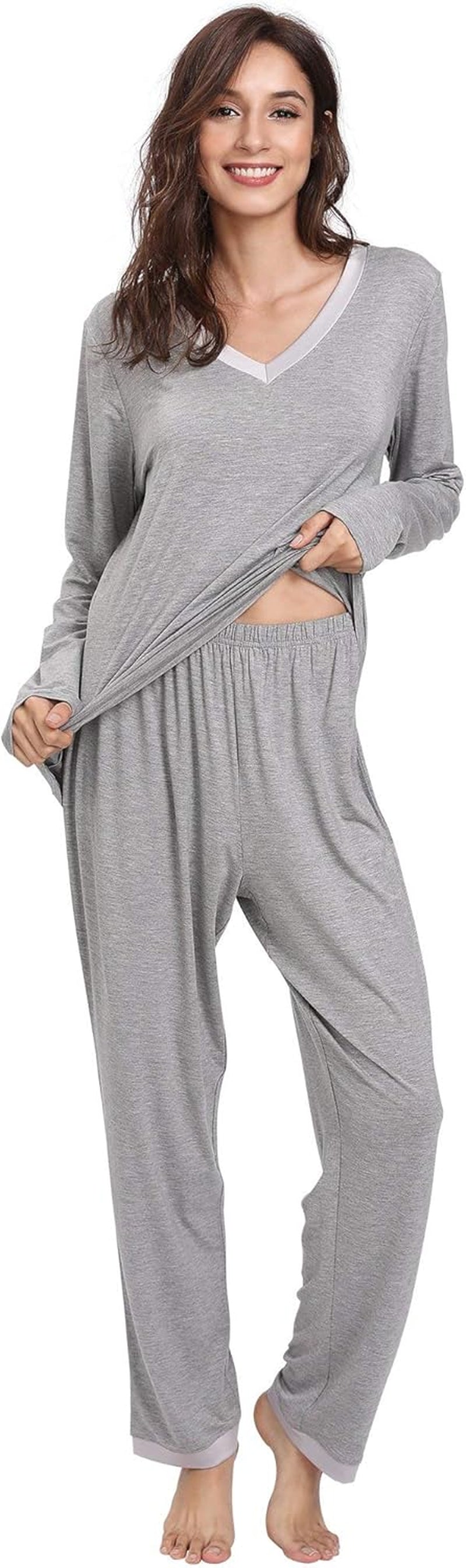 Women'S Bamboo Viscose Long Sleeve Pajamas Set | Super Soft Sleepwear, Cooling Pjs for Hot Flashes & Night Sweats, Moisture-Wicking for Menopause, OEKO-TEX Certified