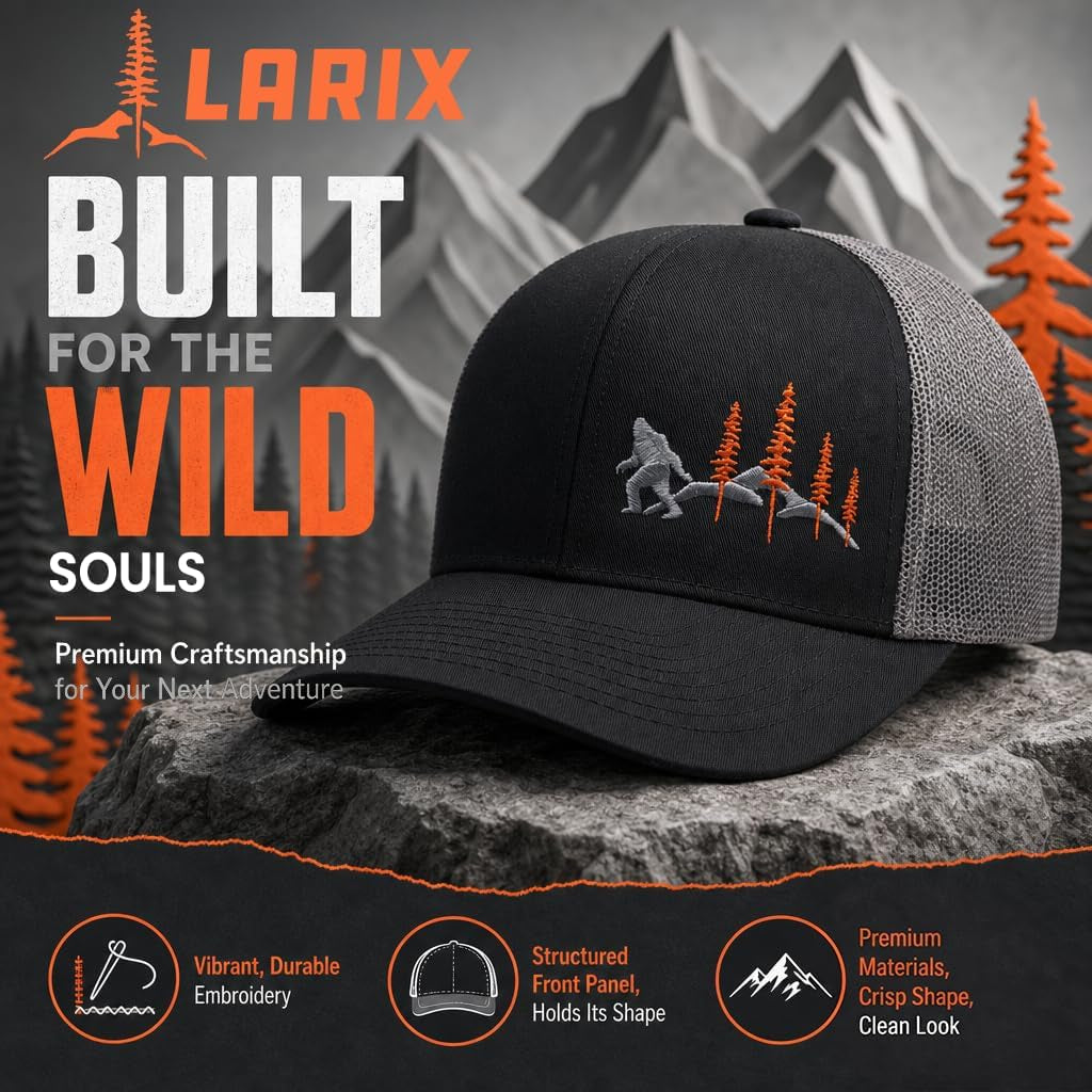 LARIX Trucker Hat Men - Snapback Cap with Breatheable Mesh Back, Hats for Men, Mens Hat, Mens Trucker Hats