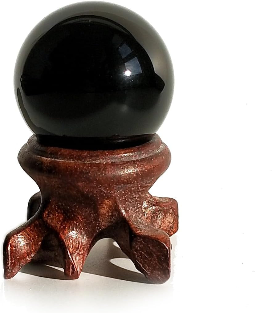 Natural Black Obsidian Crystal Ball with Stand, 30Mm/1.2" | Polished Gemstone Crystal Ball with Display Stand for Decor, Meditation, Scrying and Collections.