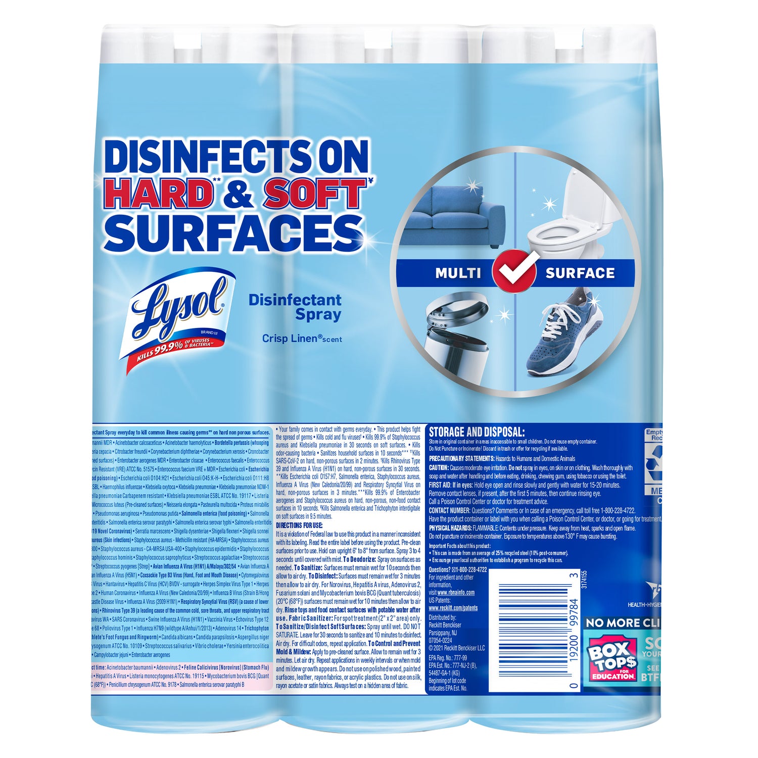 Disinfectant Spray, Crisp Linen, 19 Oz, 3-Count