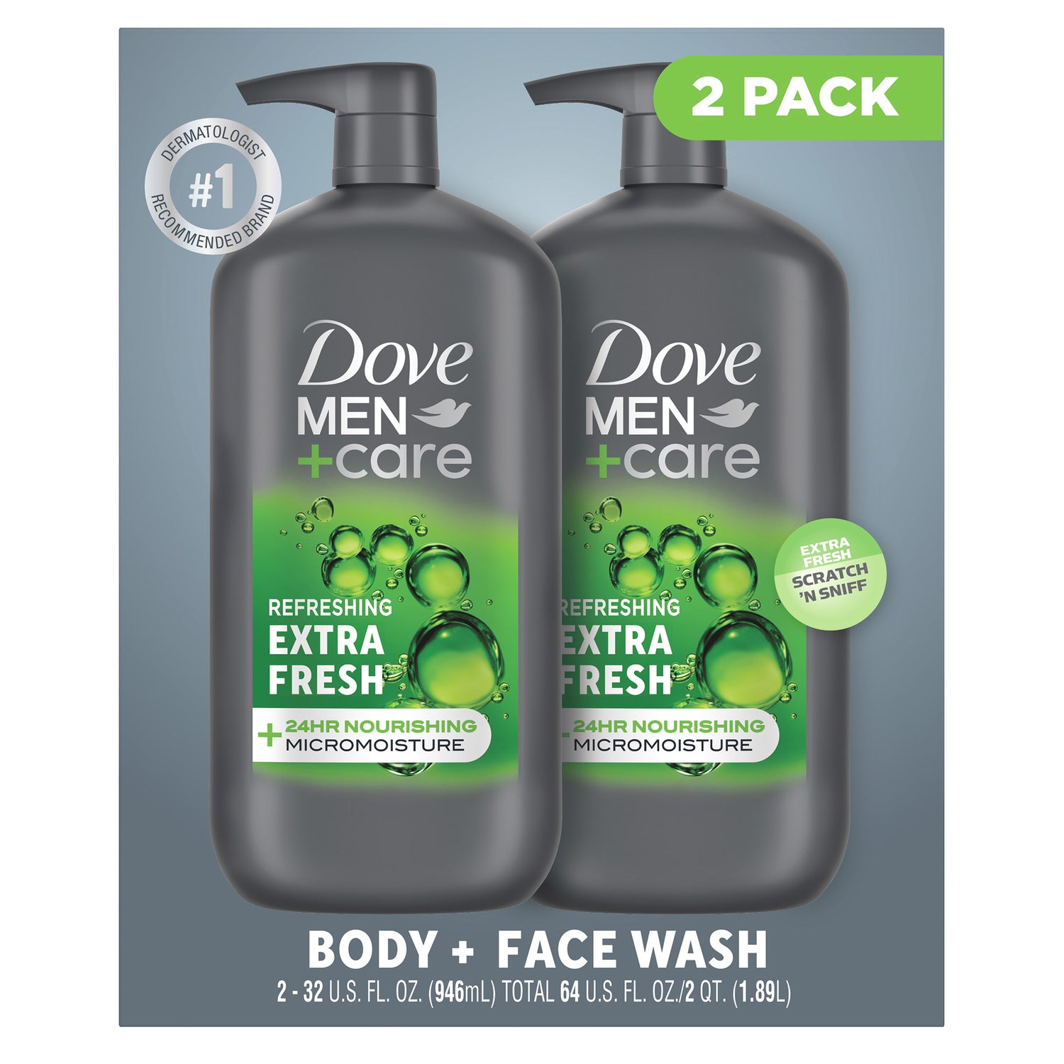 Men'S Extra Fresh Body + Face Wash 2-Pack, 32 Fl Oz