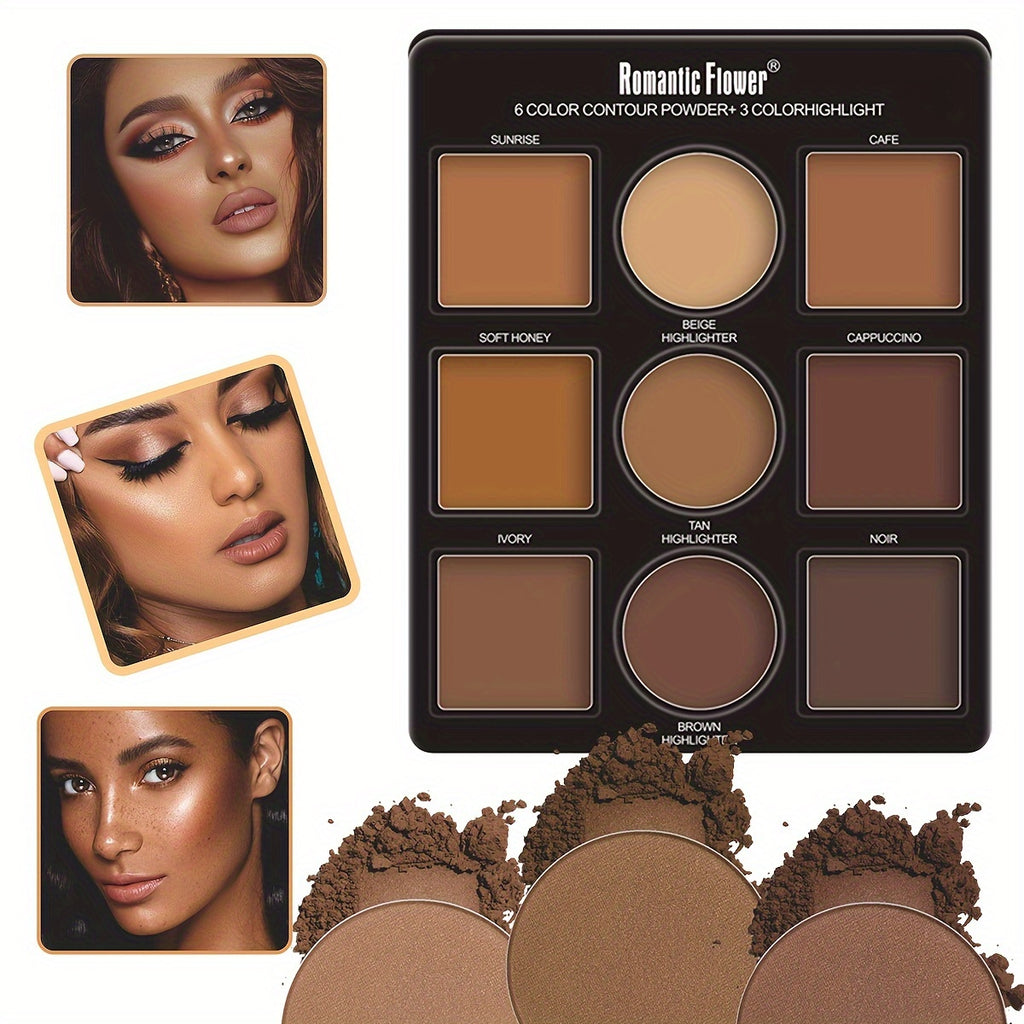 9 Color High Gloss Bronzing Powder Palette with Contouring Shades