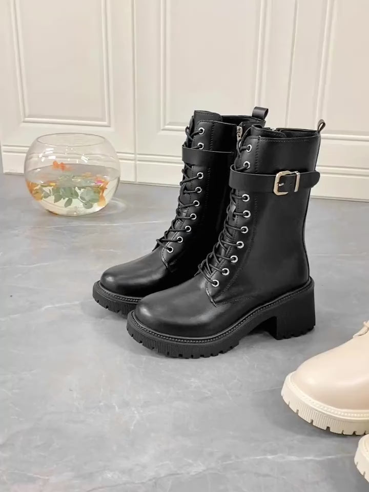 Versatile Chunky Heeled MidCalf Combat Boots for Women