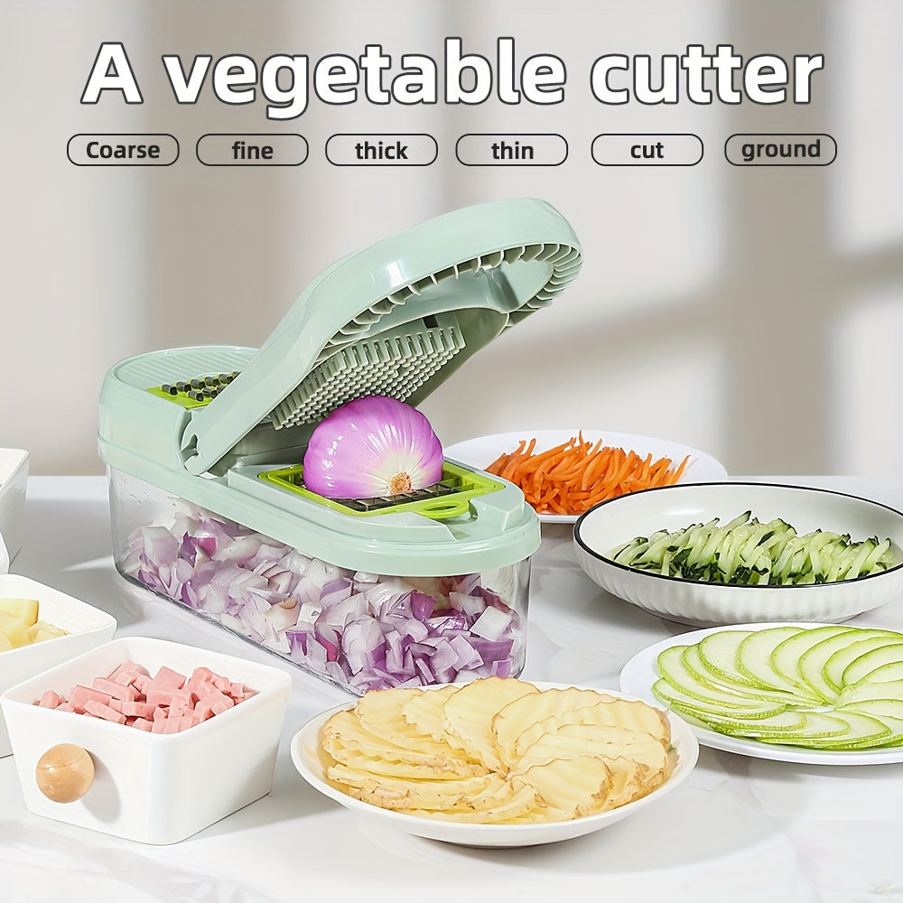 Multipurpose Manual Vegetable Chopper Interchangeable Blades Container Kitchen 