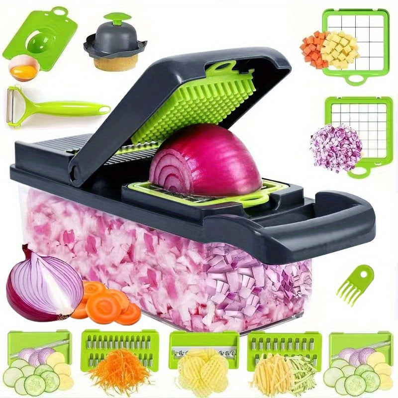 Multifunctional Vegetable Chopper Set with Container and Manual Grater