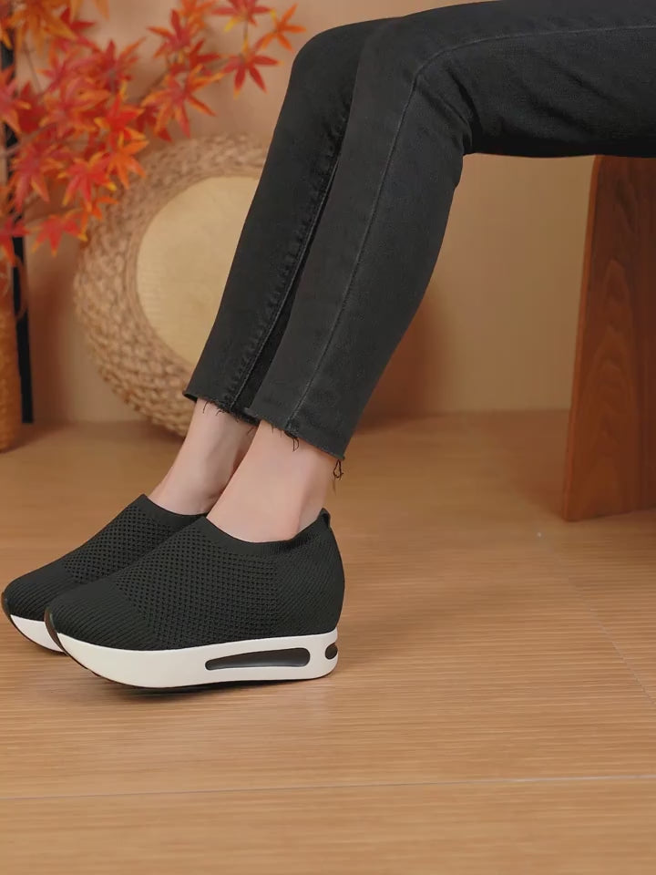 Versatile Women SlipOn Sneakers Breathable Height Increasing Knit Trainers
