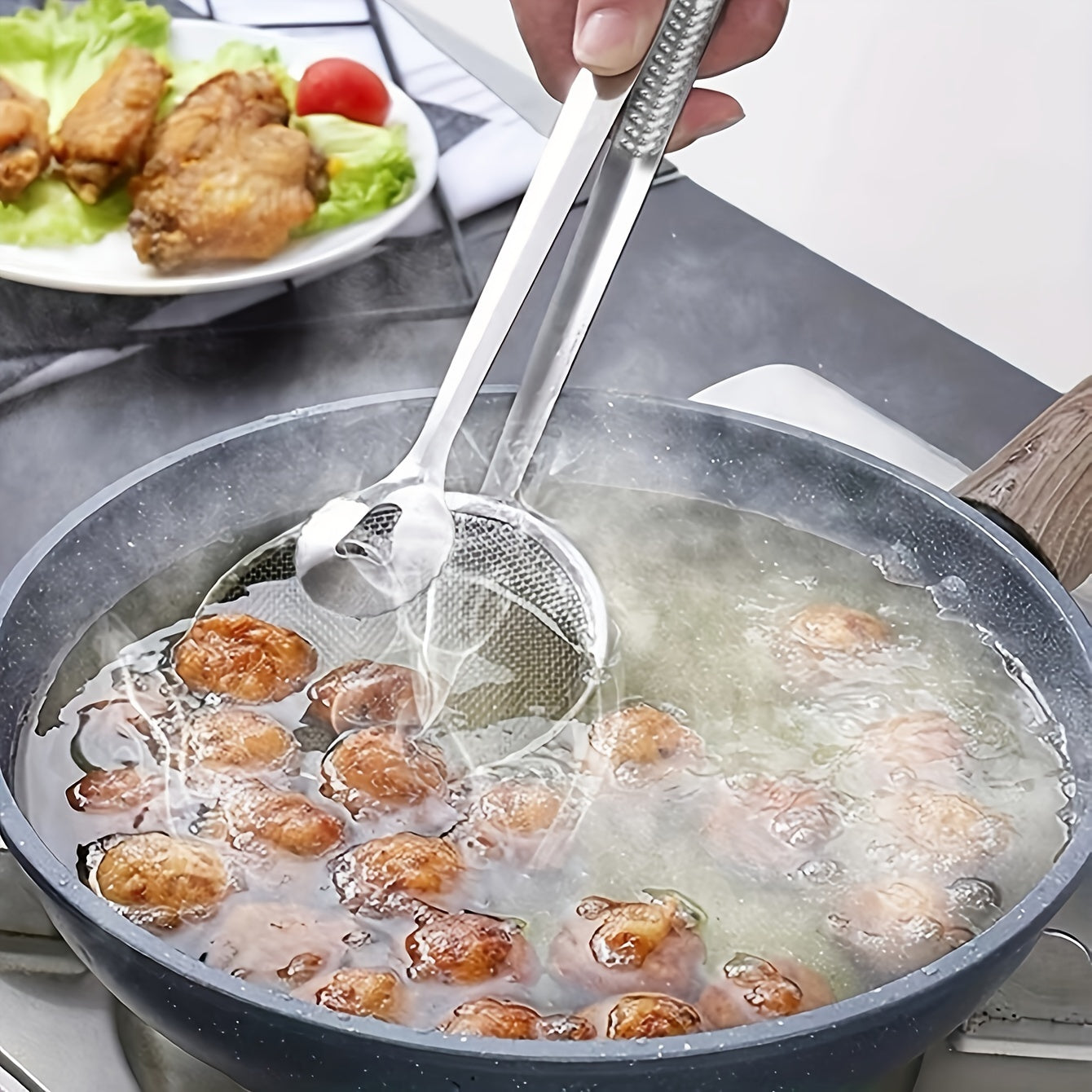 Versatile Stainless Steel Tongs with BuiltIn Strainer and Filter
