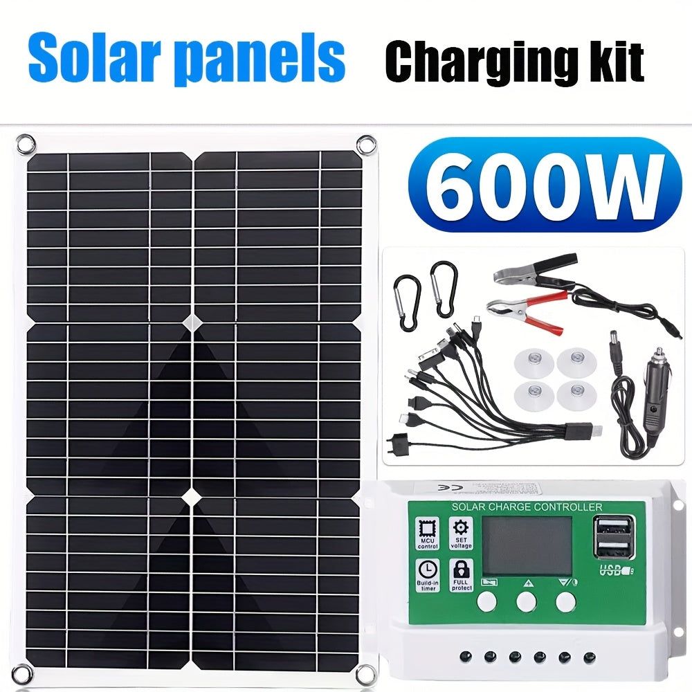 600W Portable Solar Panel Kit  12V With Solar Charge Controller And Extension Cable With Battery Clips Applicable To Extension Cable And Battery Clips For Boat Motorcycle Home Outdoor Lights RV Outdoor Camera SOLAR Generators
