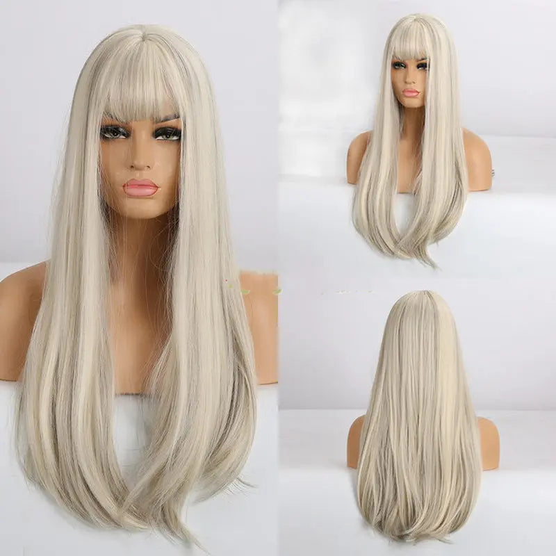 Fashion Brown Grey Long Straight Wig Female Hair