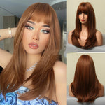 Fashion Brown Grey Long Straight Wig Female Hair