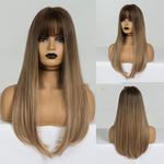 Fashion Brown Grey Long Straight Wig Female Hair