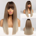 Fashion Brown Grey Long Straight Wig Female Hair
