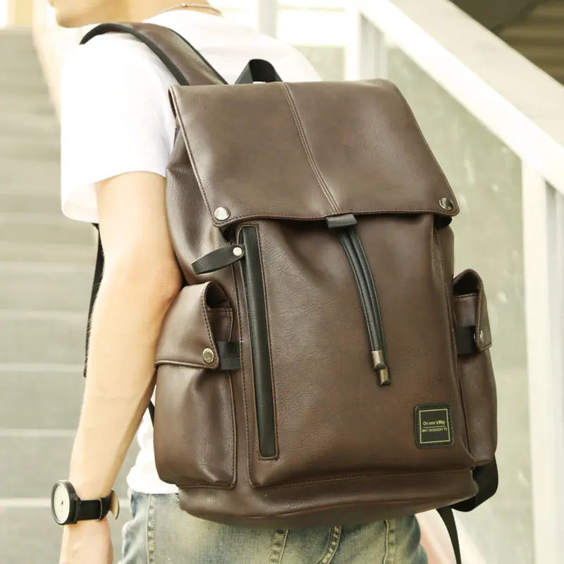 Korean Double Shoulders Men PU Cortex Fashion Travel Bag, Middle School Bag, Leisure Man Bag, Trend PC Backpack
