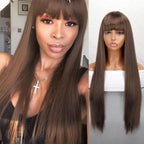 Net Celebrity Female Long Hair Air Bangs Black Long Straight Natural European and American Medium Long Hair Wig Head