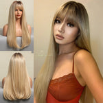 Fashion Brown Grey Long Straight Wig Female Hair