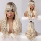 Ladies Wig Brown Black Long Curly Bangs
