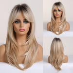 Fashion Brown Grey Long Straight Wig Female Hair