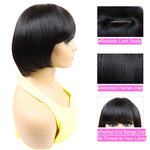 Short Black Human Hair Bob Wigs with Bangs Straight Realistic Scalp Glueless Non Lace Front Wig for Women Wear and Go Blunt Cut Bob Wigs 180% Density (8 Inch,)