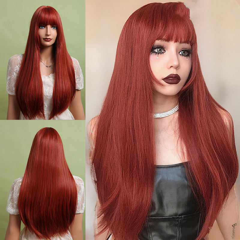 Fashion Brown Grey Long Straight Wig Female Hair